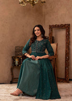 Thumbnail for Juniper Green Floral Embroidered Cotton Dress with Button Details - Distacart