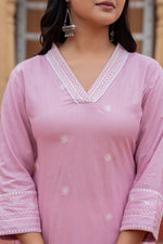 Thumbnail for Juniper Pink Embroidered Viscose Kurta with Printed Cotton Pant - Distacart