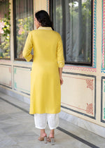 Thumbnail for Juniper Yellow Embroidered Viscose Kurta with Printed Cotton Pant - Distacart