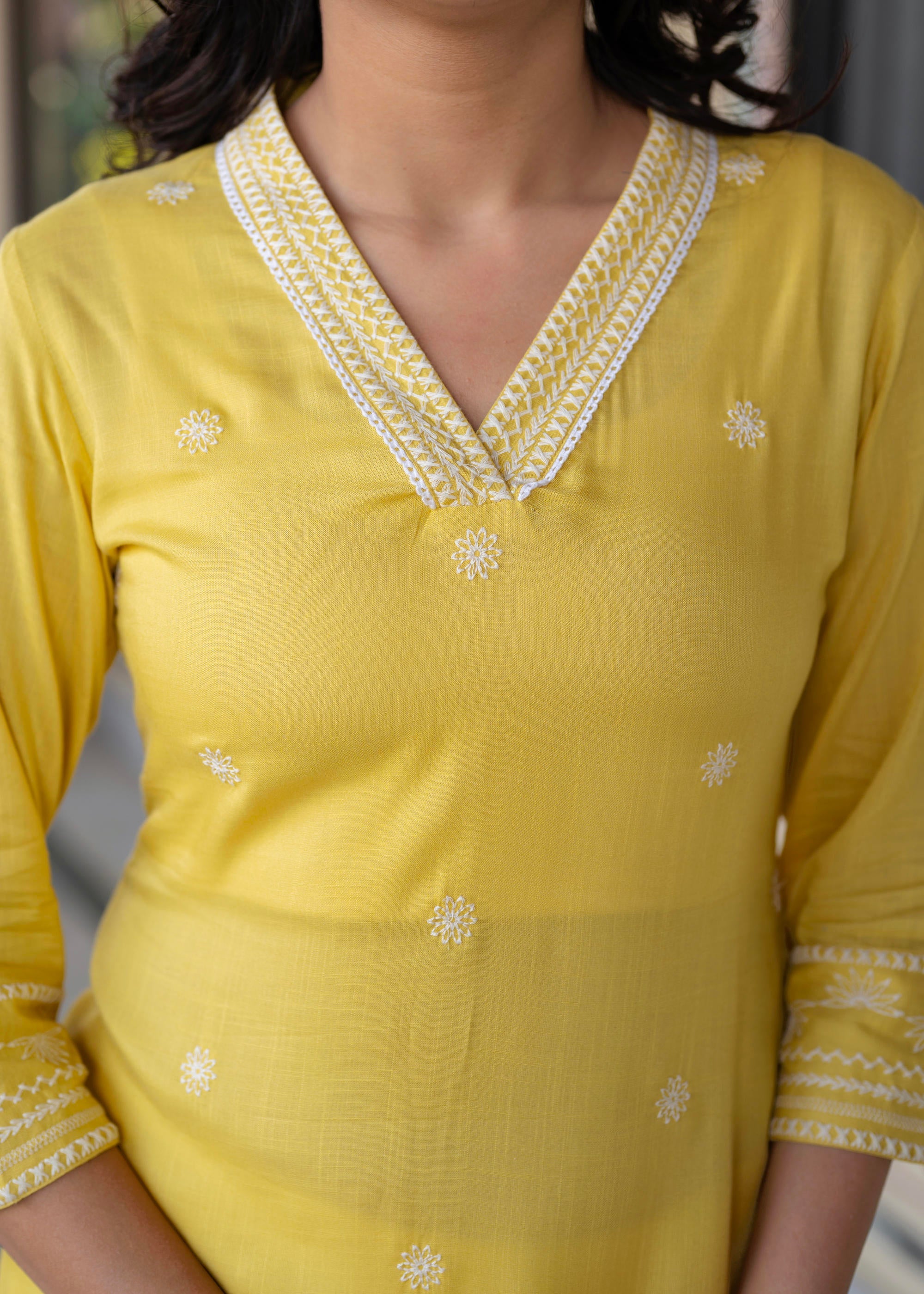 Juniper Yellow Embroidered Viscose Kurta with Printed Cotton Pant - Distacart