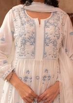 Thumbnail for Juniper Off-White Chanderi Floral Embroidered Kurta with Palazzo, Dupatta & Bead Work - Distacart