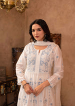 Thumbnail for Juniper Off-White Chanderi Floral Embroidered Kurta with Palazzo, Dupatta & Bead Work - Distacart
