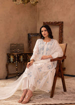 Thumbnail for Juniper Off-White Chanderi Floral Embroidered Kurta with Palazzo, Dupatta & Bead Work - Distacart