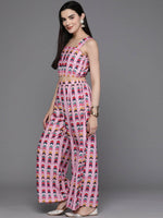 Thumbnail for Ahalyaa Women Printed Crop Top with Palazzos & Jacket - Multi Color - Distacart