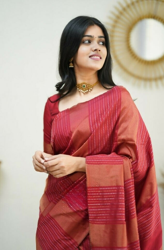 Partywear Designer Red Banarasi Silk Fancy Saree - Starwalk - Distacart