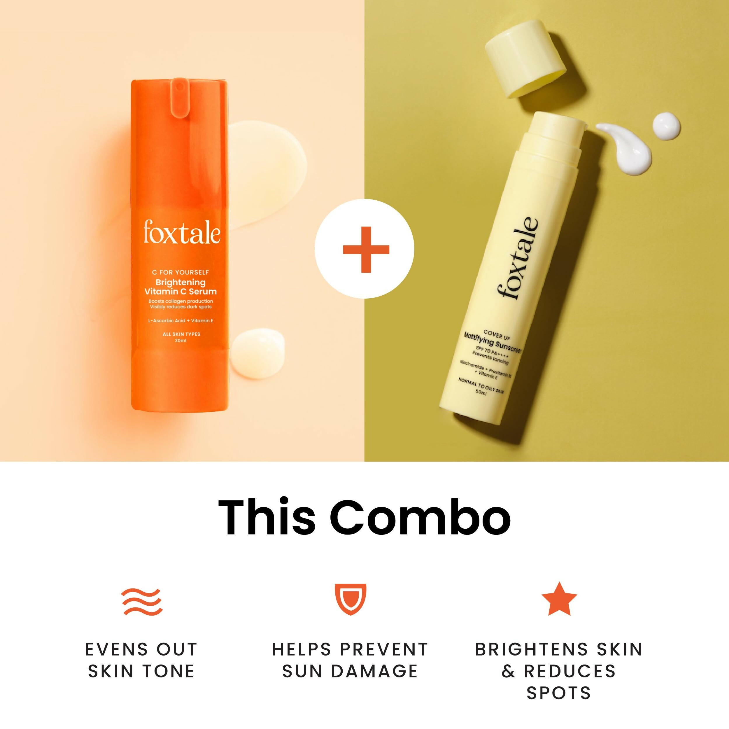 Foxtale Getting Even Skin Care Kit: C For Yourself Vitamin C Serum + Matte Finish Sunscreen - Distacart