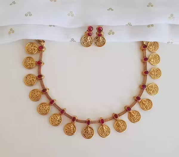 Jewel City Temple Coin Necklace Set – Traditional Gold-Plated Lakshmi Design – South Indian Ethnic Jewelry Set
