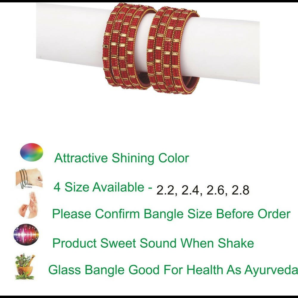Afast Bridal Wedding & Party Fashionable Colorful Glass Bangle/Kada Set, Pack Of 8 - Red - Distacart