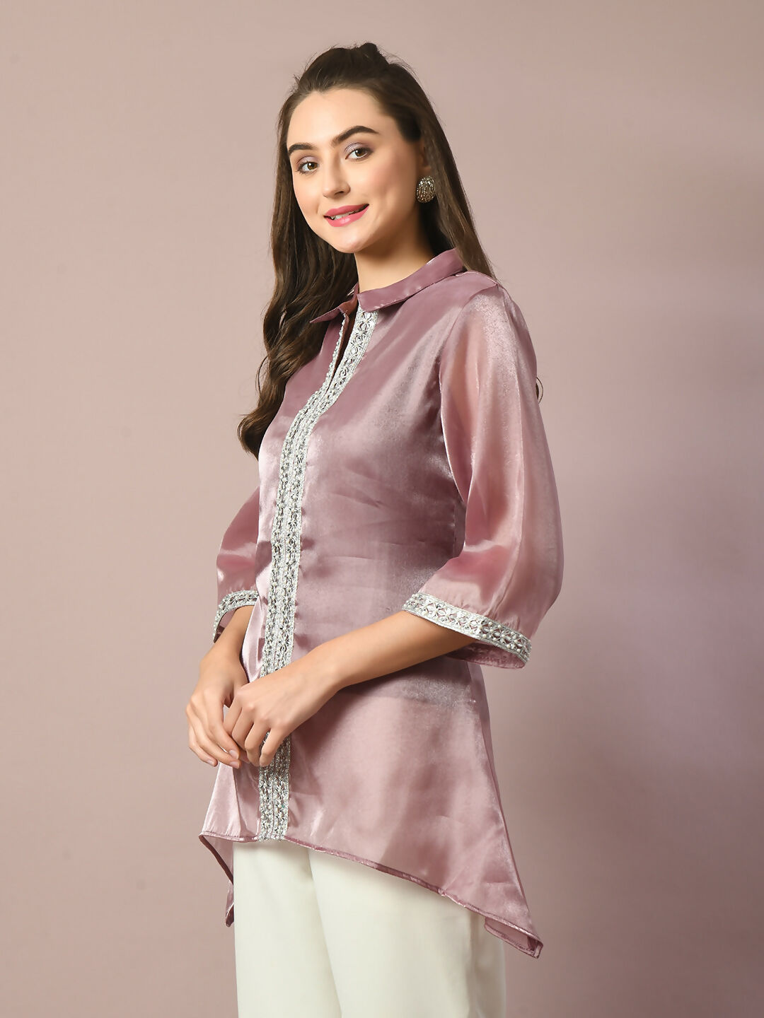 Myshka Women's Brown Solid Longline Party Tunic - Distacart