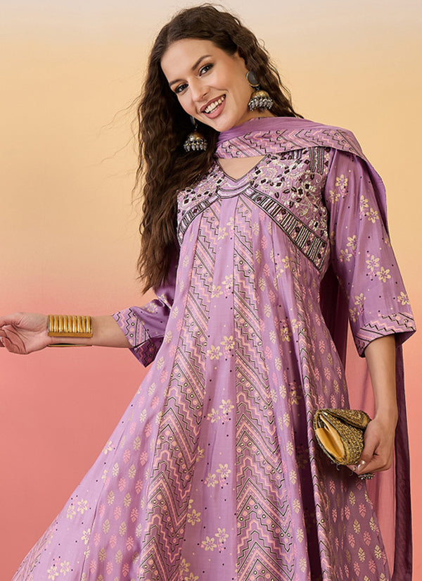 Vegaa Fashion Onion Pink Roman Silk Embroidered Palazzo Suit