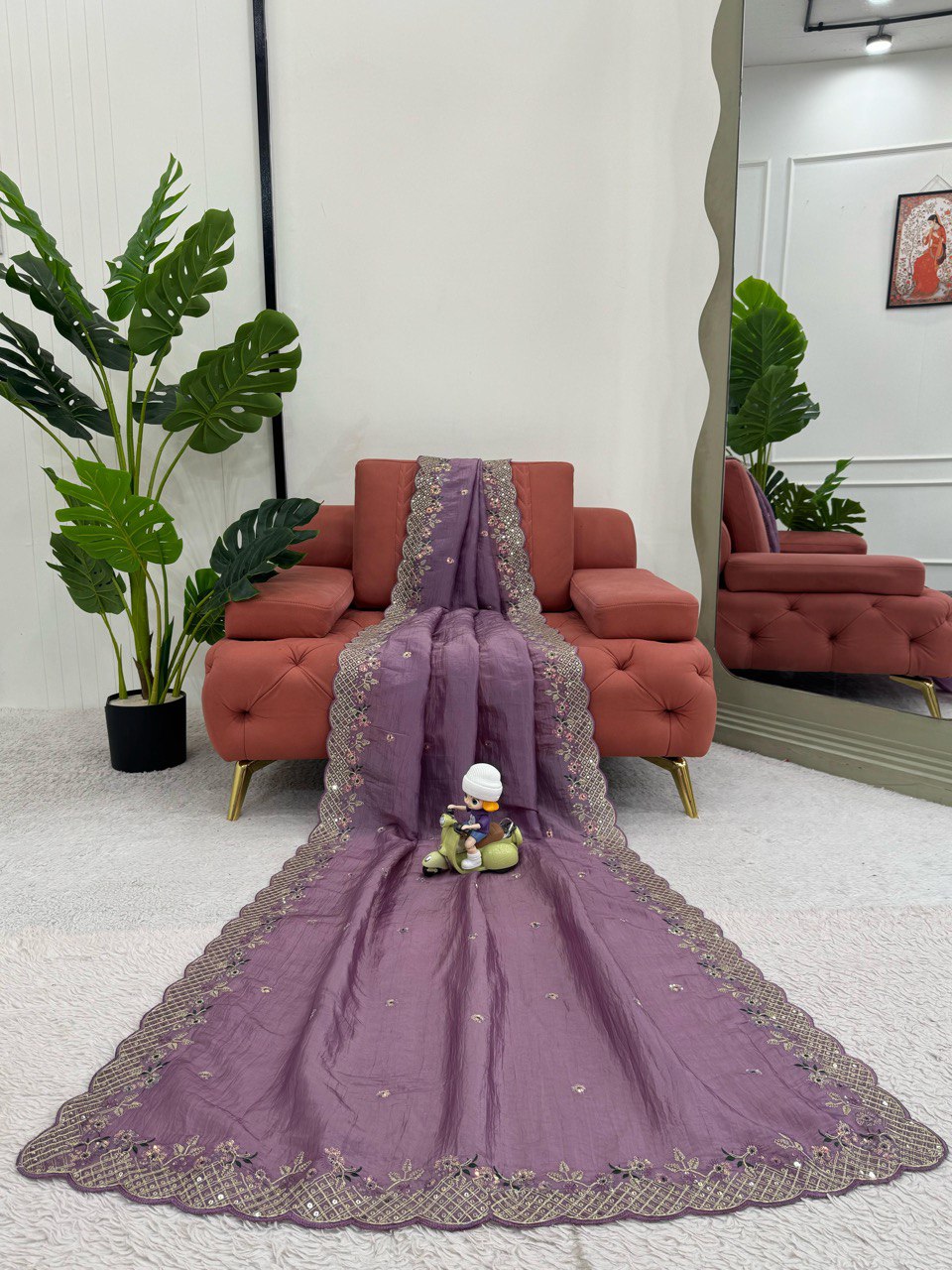 Preksha Creation Women Crunchy Silk Fabric with Thread & Sequence work Saree - Distacart