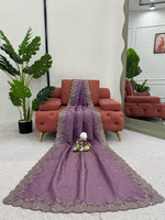 Thumbnail for Preksha Creation Women Crunchy Silk Fabric with Thread & Sequence work Saree - Distacart