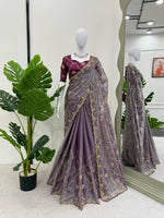 Thumbnail for Preksha Creation Women Zimmy Chu Fabric with Thread & Sequence work Saree - Distacart