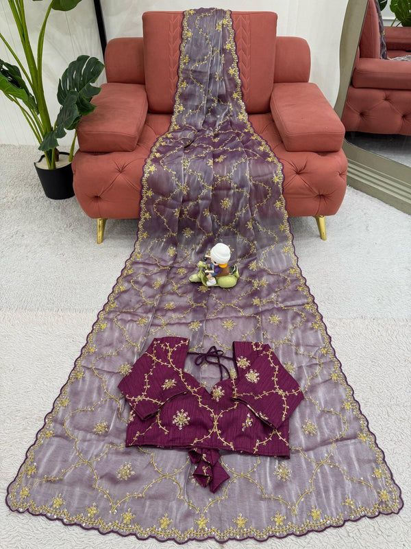 Preksha Creation Women Zimmy Chu Fabric with Thread & Sequence work Saree - Distacart