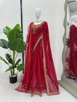 Thumbnail for Preksha Creation Women Faux Georgette Fabric with Thread & Sequence work Saree With Dupatta - Distacart