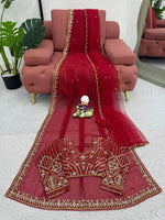 Thumbnail for Preksha Creation Women Faux Georgette Fabric with Thread & Sequence work Saree With Dupatta - Distacart