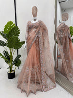 Thumbnail for Preksha Creation Women Soft Net Fabric with Thread & Sequence work Saree - Distacart