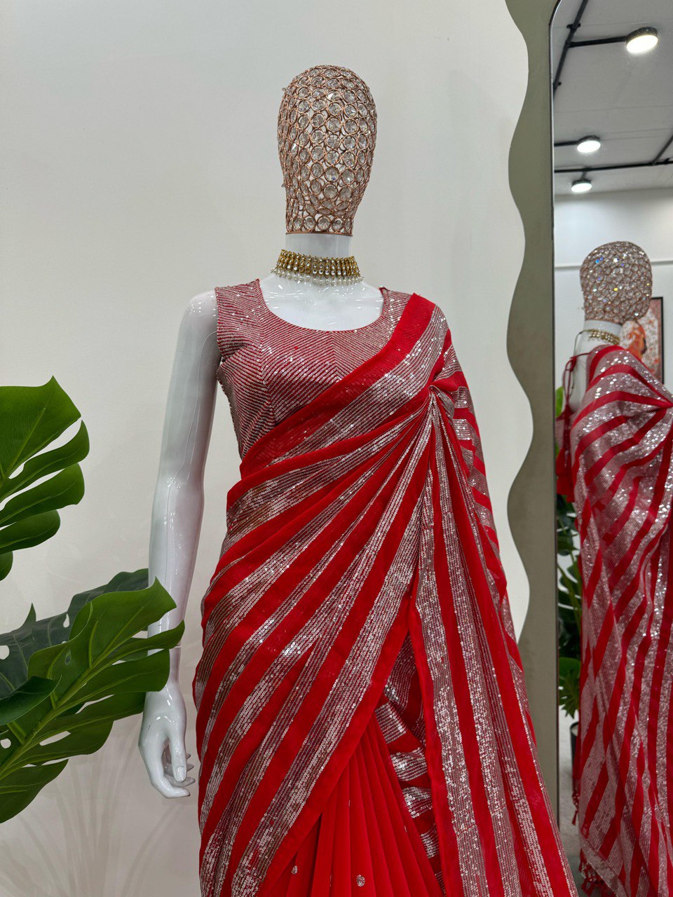 Preksha Creation Women Faux Georgette Fabric with Thread & Sequence work Saree - Distacart