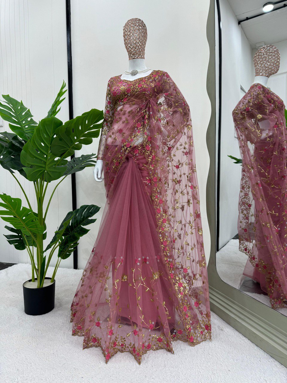 Preksha Creation Women Soft Net Fabric with Thread & Sequence work Saree - Distacart