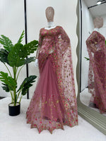 Thumbnail for Preksha Creation Women Soft Net Fabric with Thread & Sequence work Saree - Distacart