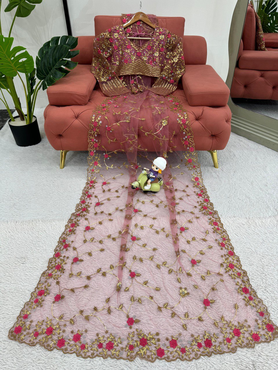 Preksha Creation Women Soft Net Fabric with Thread & Sequence work Saree - Distacart