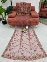 Thumbnail for Preksha Creation Women Soft Net Fabric with Thread & Sequence work Saree - Distacart