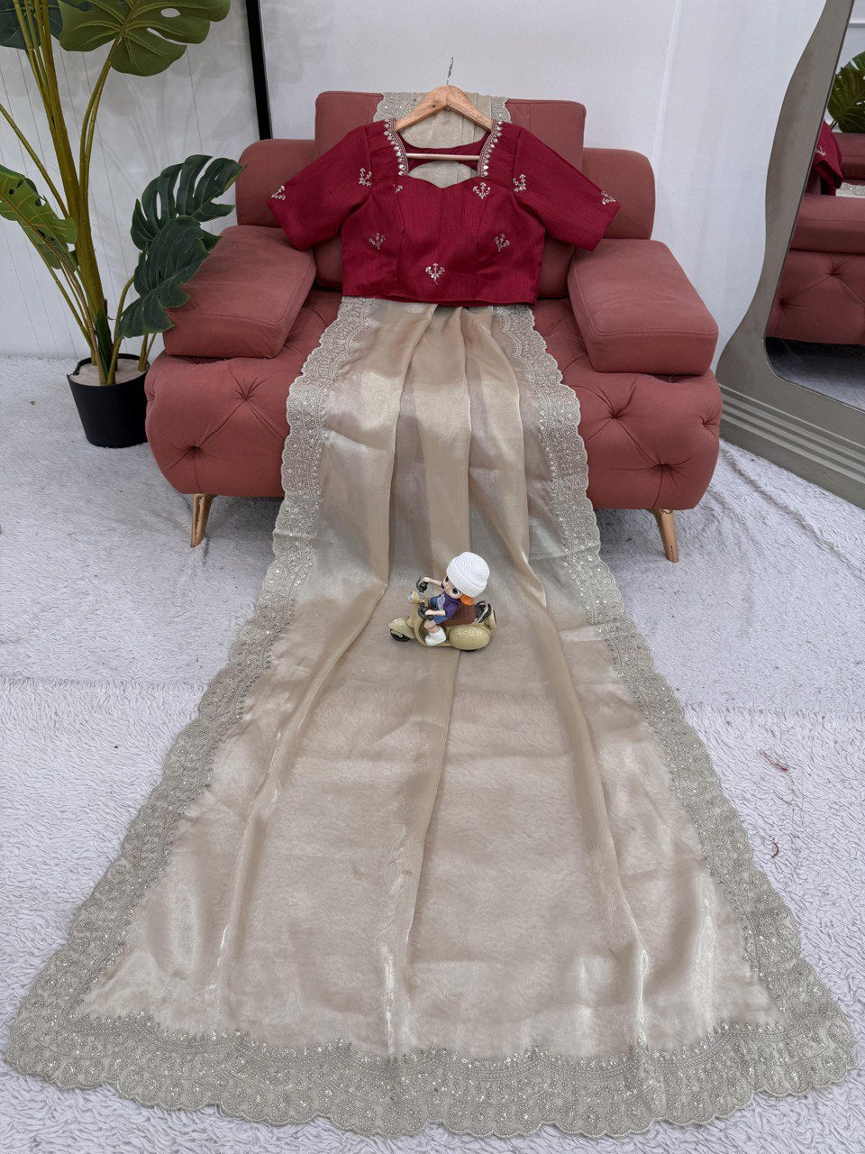 Preksha Creation Women Jimmy Chu Fabric with Thread & Sequence work Saree - Distacart