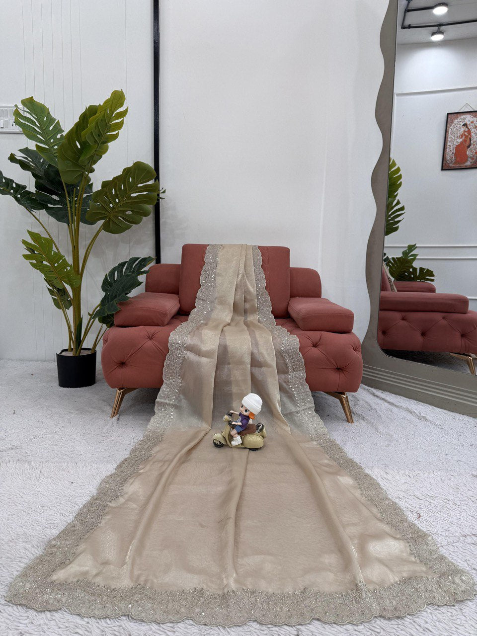 Preksha Creation Women Jimmy Chu Fabric with Thread & Sequence work Saree - Distacart