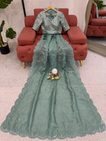 Thumbnail for Preksha Creation Women Gold Crush Fabric with Sequence work Saree - Distacart