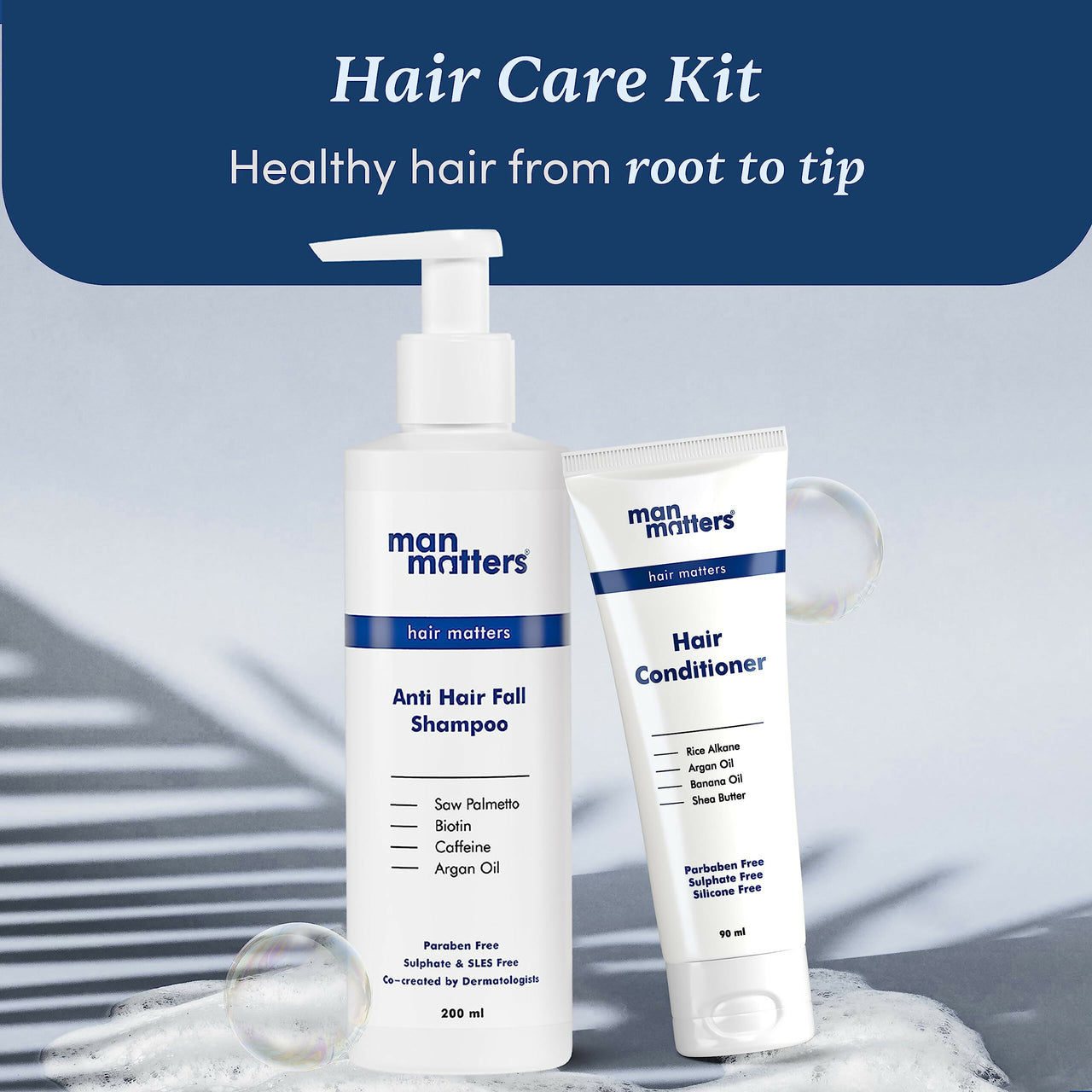 Man Matters Anti Hair Fall Shampoo and Conditioner Combo - Helps in Deep Nourishment and Frizz Free Hair, Sulphate & Paraben Free