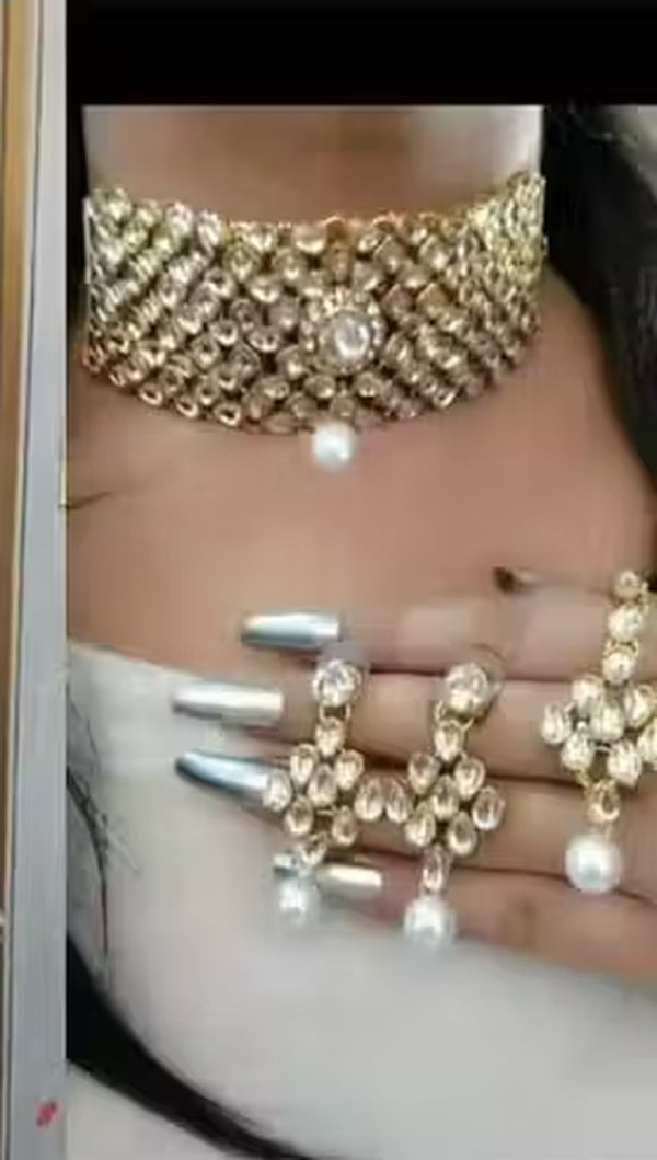 Jewel City Traditional Kundan Choker Necklace Set Handcrafted Gold-Plated Bridal Jewelry Set