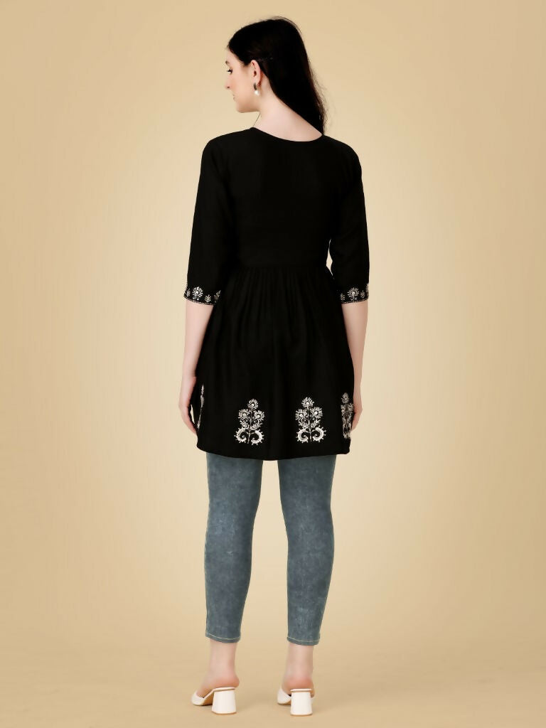 Jyoti Fashion Women's Black Viscose Rayon Embroidered Casual Top - Distacart