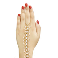 Thumbnail for Traditional Gold Plated Embellish With Kundan & Pearl Adjustable Haath Phool/Panja Bracelet for Women - Wahe Jewels