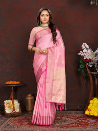 Thumbnail for Lorenvalley Fashion Pink Soft Katan Silk Woven Design Zari Weaving Pallu Saree
