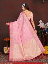 Thumbnail for Lorenvalley Fashion Pink Soft Katan Silk Woven Design Zari Weaving Pallu Saree
