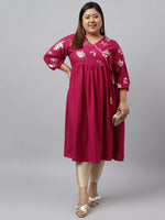 Thumbnail for Janasya Magenta Poly Crepe Foil Floral Print kurta - Distacart
