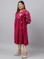 Thumbnail for Janasya Magenta Poly Crepe Foil Floral Print kurta - Distacart