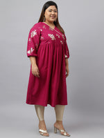 Thumbnail for Janasya Magenta Poly Crepe Foil Floral Print kurta - Distacart
