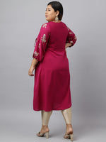 Thumbnail for Janasya Magenta Poly Crepe Foil Floral Print kurta - Distacart