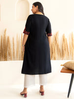 Thumbnail for Janasya Black Rayon Yoke Embroidered kurta - Distacart