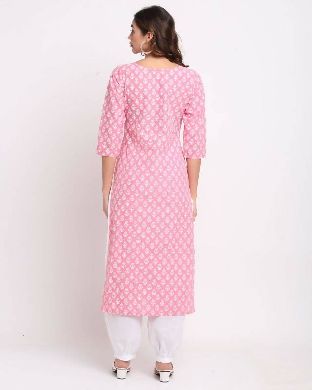 Aastha Fashion Women's Pink Cotton Embroidered Kurta with Trouser & Dupatta - Distacart