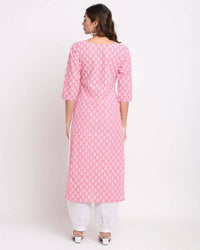 Thumbnail for Aastha Fashion Women's Pink Cotton Embroidered Kurta with Trouser & Dupatta - Distacart