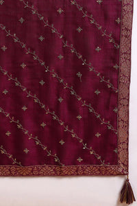 Thumbnail for Ahika Silk Blend Wine Embroidered Straight Kurta Pant With Dupatta