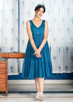 Thumbnail for Pimu Midi Dress with Embroidered for Women - Teal Blue