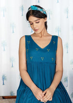 Thumbnail for Pimu Midi Dress with Embroidered for Women - Teal Blue
