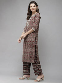 Thumbnail for Anubhutee Brown & Maroon Printed Pure Cotton Kurta with Trousers & Dupatta - Distacart