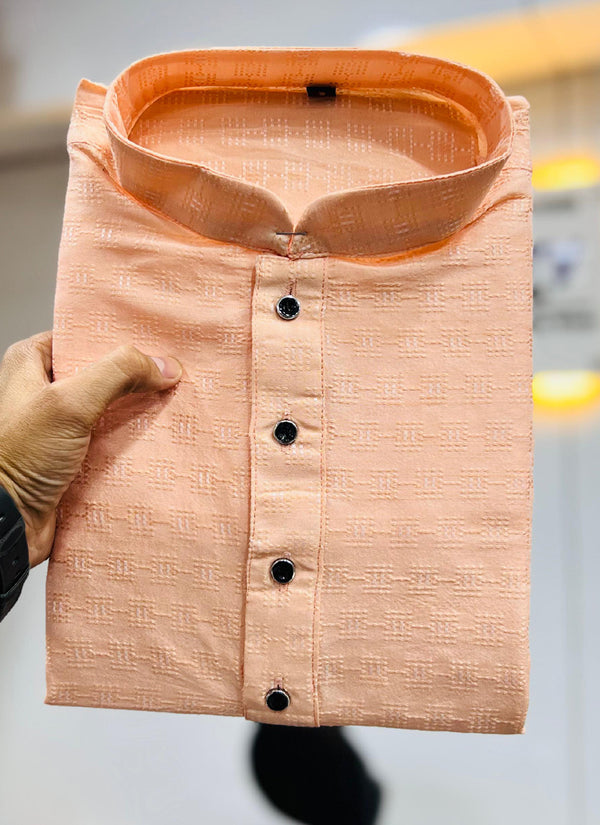 Prazu Fashion Light Peach Soft Jacquard With Self Buti Kurta