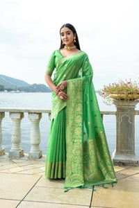 Thumbnail for Aastha Fashion Green Woven Soft Silk Saree with Blouse - Distacart