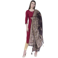Thumbnail for A R Silk Women's Gold Print Silk Black Dupattas and Chunnis