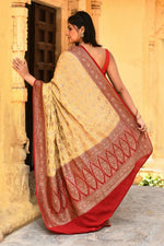 Thumbnail for Joban Fashion Yellow Crepe Chiffon Pure Handloom Banarasi Silk Saree